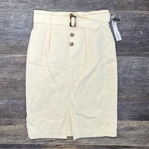 NWT Antonio Melani cream Jessie twill belted straight midi skirt size 10